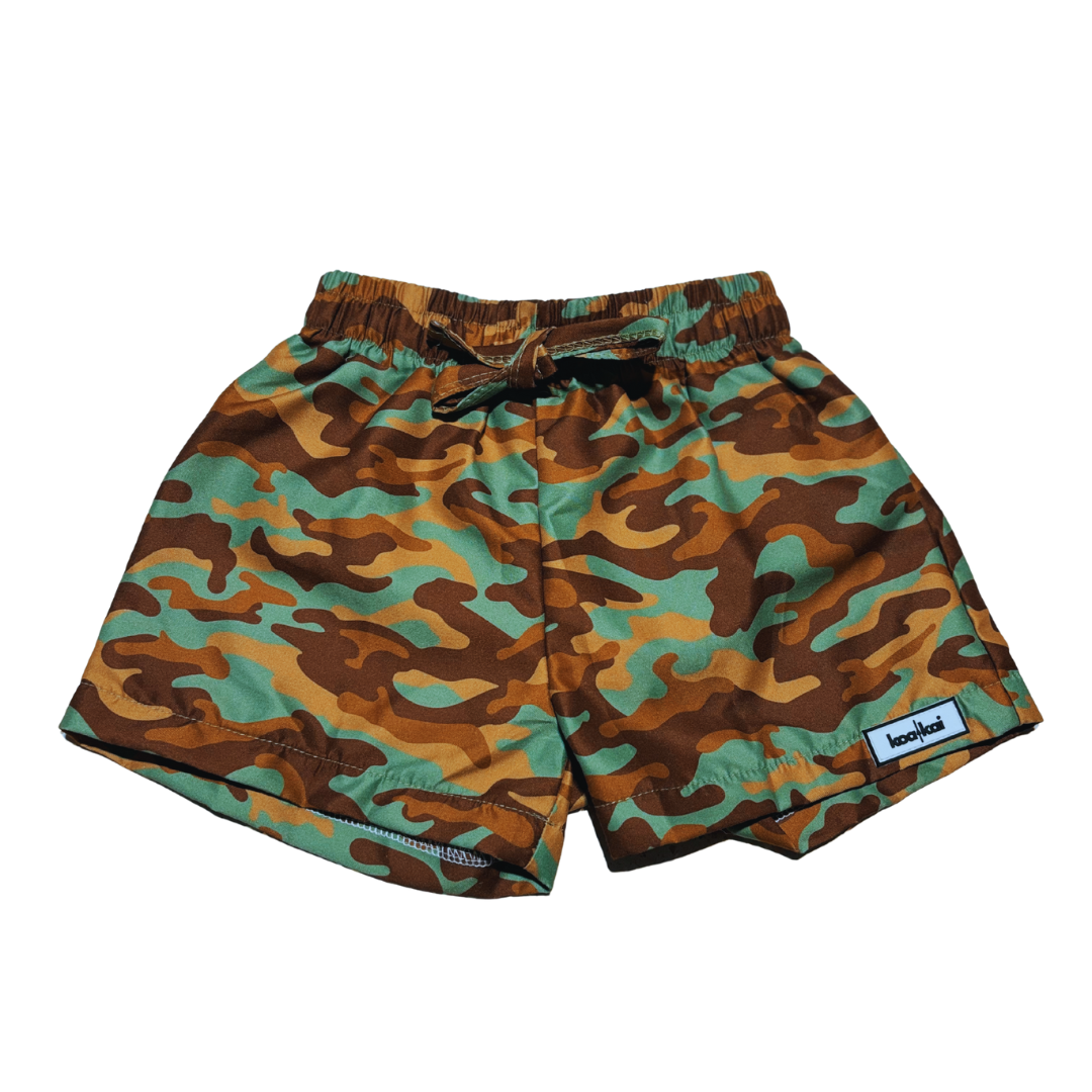 Camouflage shorts on a white background