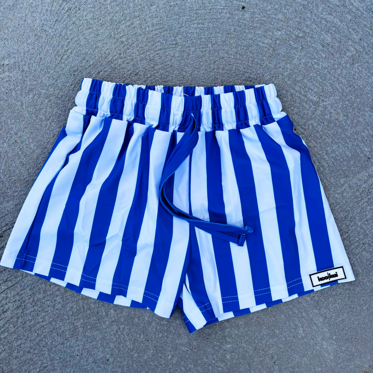 blue and white stripe boardshort koa and kai